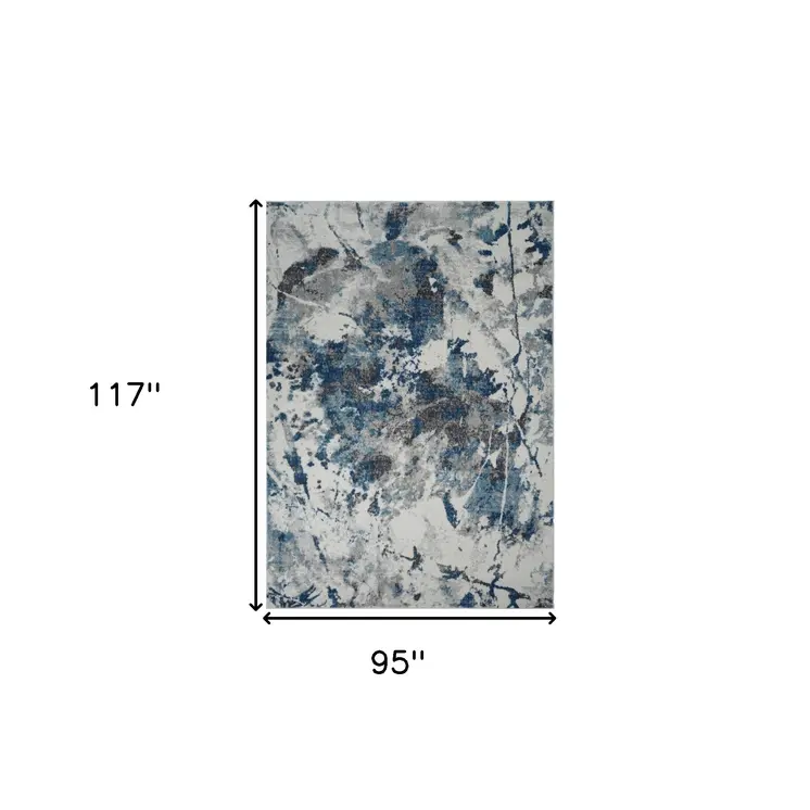 8' X 10' Ivory Teal And Black Abstract Area Rug
