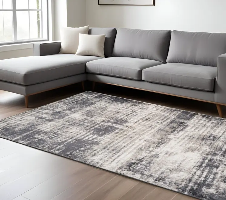 7' X 9' Gray And Ivory Abstract Area Rug