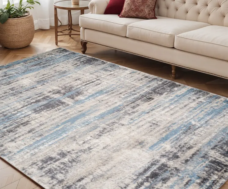 5' X 8' Blue Gray And Ivory Abstract Area Rug