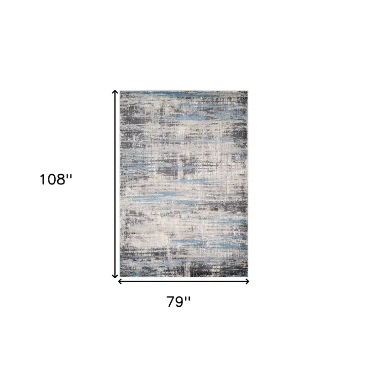 7' X 9' Blue Gray And Ivory Abstract Area Rug