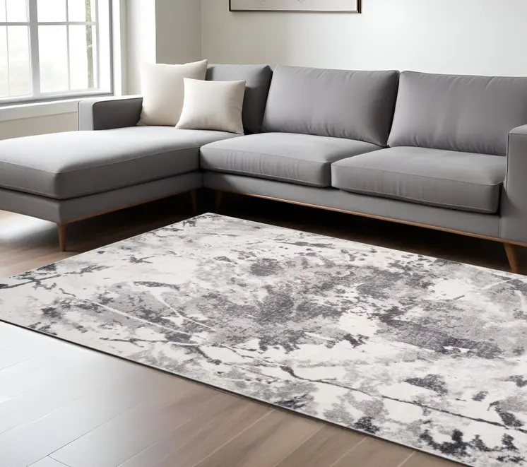 9' X 12' Ivory And Gray Abstract Area Rug
