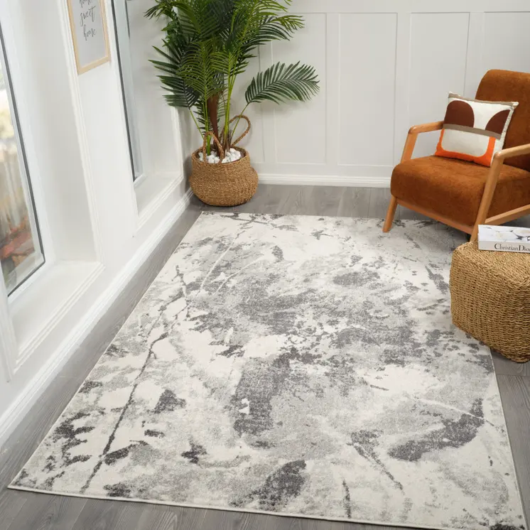 9' X 12' Ivory And Gray Abstract Area Rug
