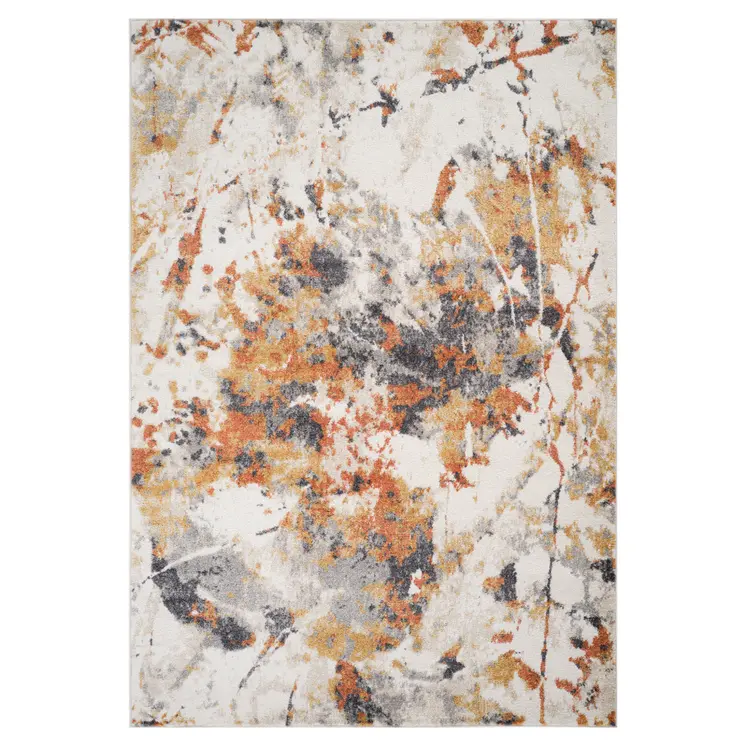 7' X 9' Ivory Orange And Gray Abstract Area Rug