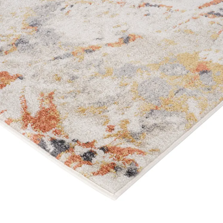 7' X 9' Ivory Orange And Gray Abstract Area Rug