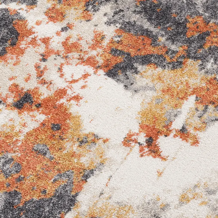 7' X 9' Ivory Orange And Gray Abstract Area Rug