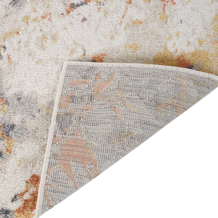 7' X 9' Ivory Orange And Gray Abstract Area Rug