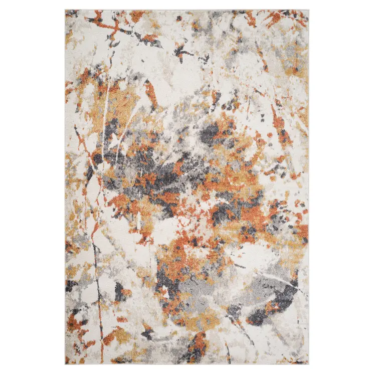 7' X 9' Ivory Orange And Gray Abstract Area Rug