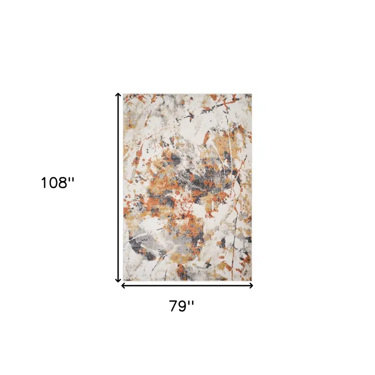 7' X 9' Ivory Orange And Gray Abstract Area Rug