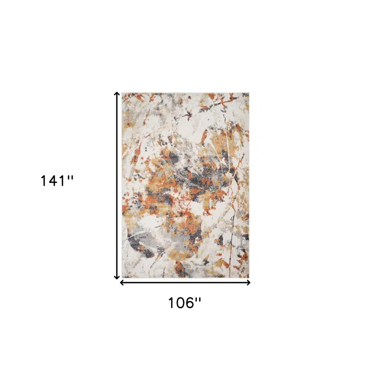 9' X 12' Ivory Orange And Gray Abstract Area Rug