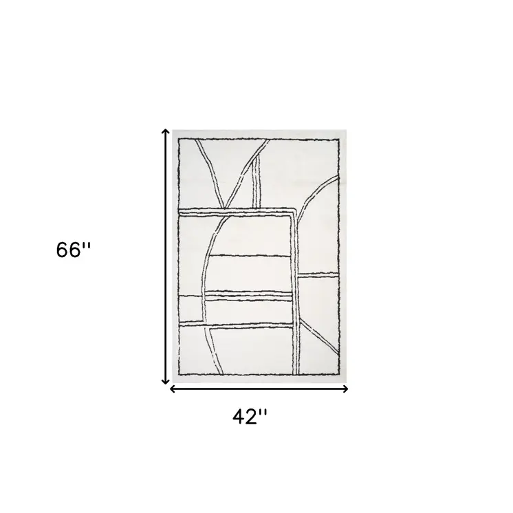 4' X 6' Ivory And Black Geometric Area Rug