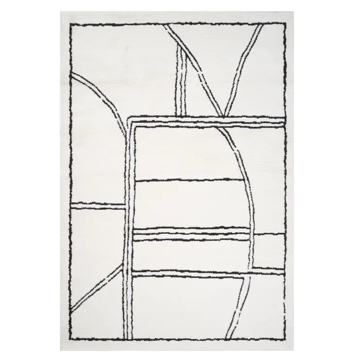 8' X 10' Ivory And Black Geometric Area Rug
