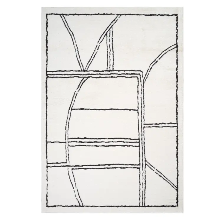 9' X 12' Ivory And Black Geometric Area Rug