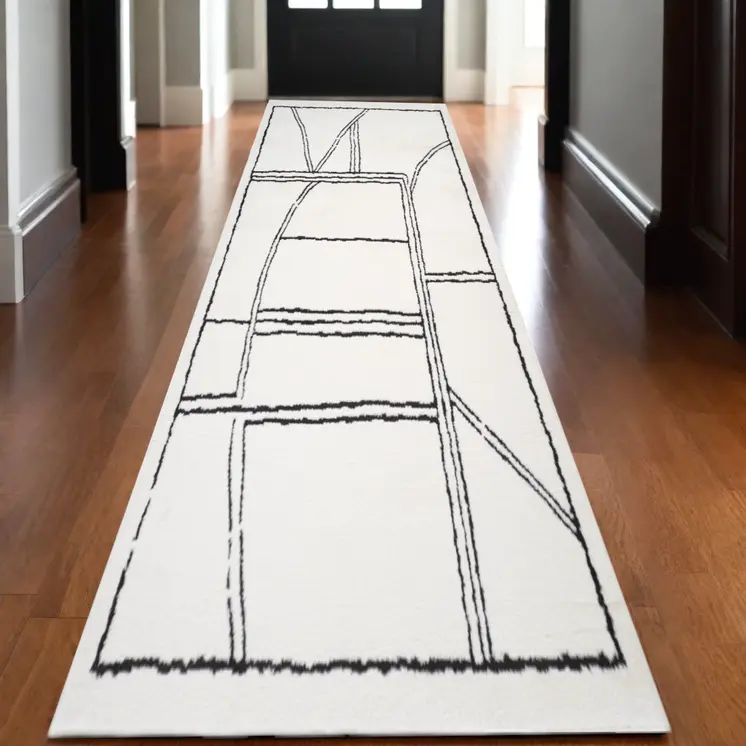 3' X 10' Ivory And Black Moroccan Runner Rug