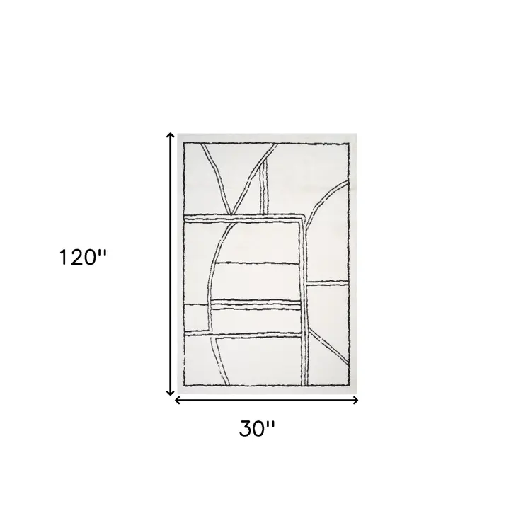 3' X 10' Ivory And Black Moroccan Runner Rug