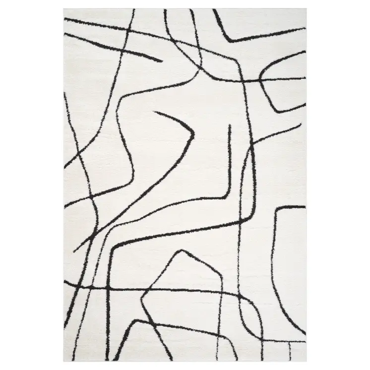8' X 10' Ivory And Black Abstract Area Rug