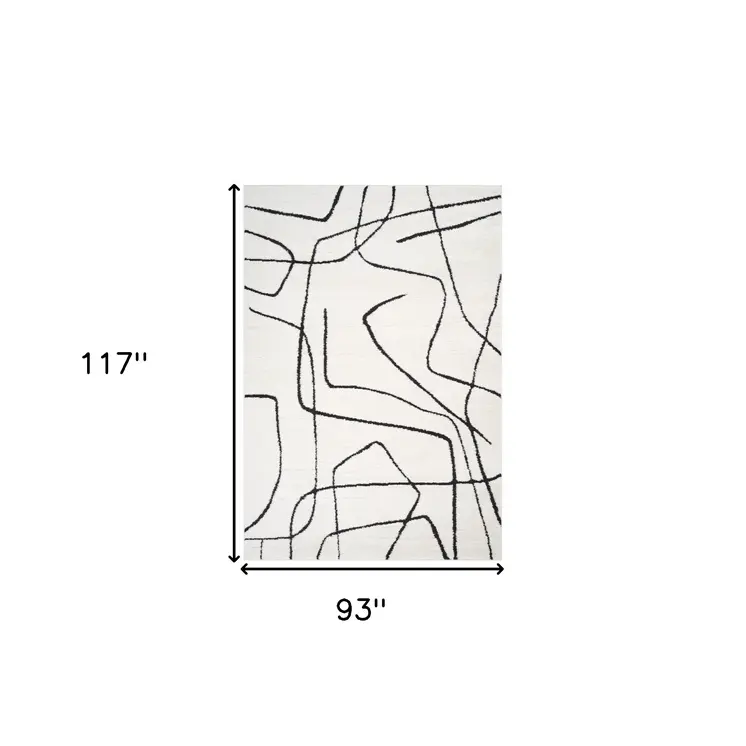 8' X 10' Ivory And Black Abstract Area Rug