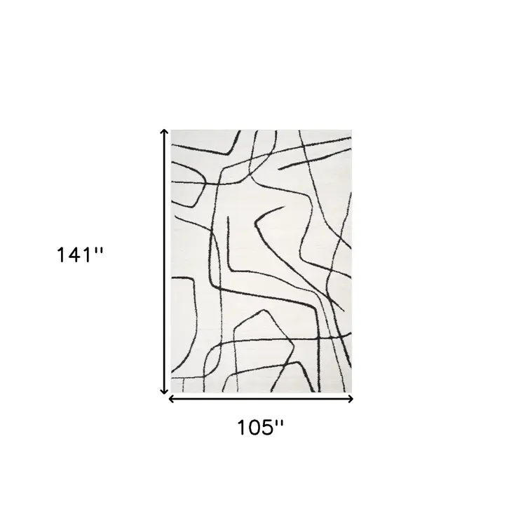 9' X 12' Ivory And Black Abstract Area Rug