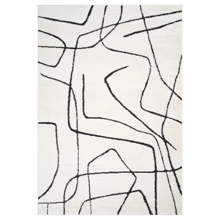 3' X 10' Ivory And Black Abstract Runner Rug
