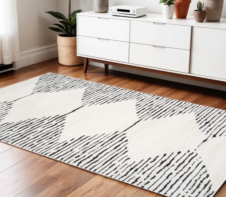 4' X 6' Ivory And Black Geometric Area Rug
