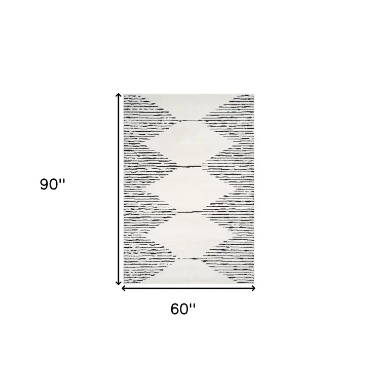 5' X 7' Ivory And Black Geometric Area Rug