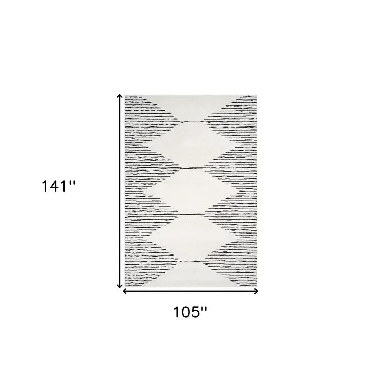 9' X 12' Ivory And Black Geometric Area Rug