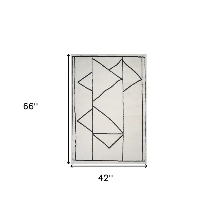 4' X 6' Ivory And Black Geometric Area Rug