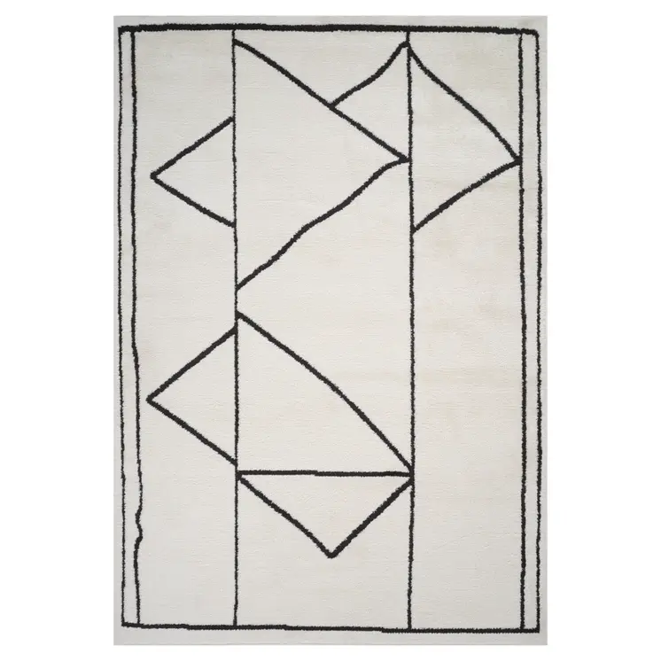 5' X 7' Ivory And Black Geometric Area Rug