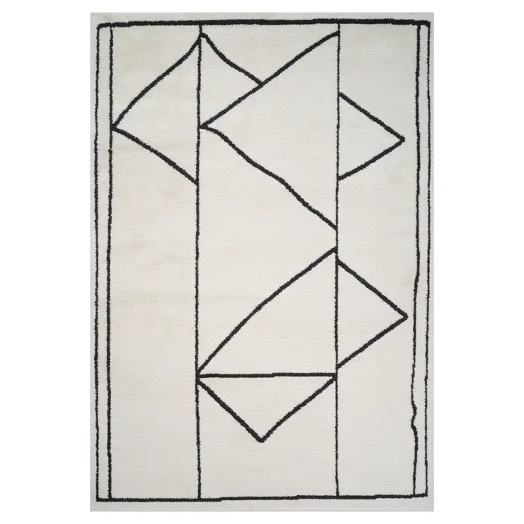 5' X 7' Ivory And Black Geometric Area Rug