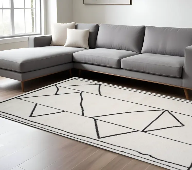 8' X 10' Ivory And Black Geometric Area Rug