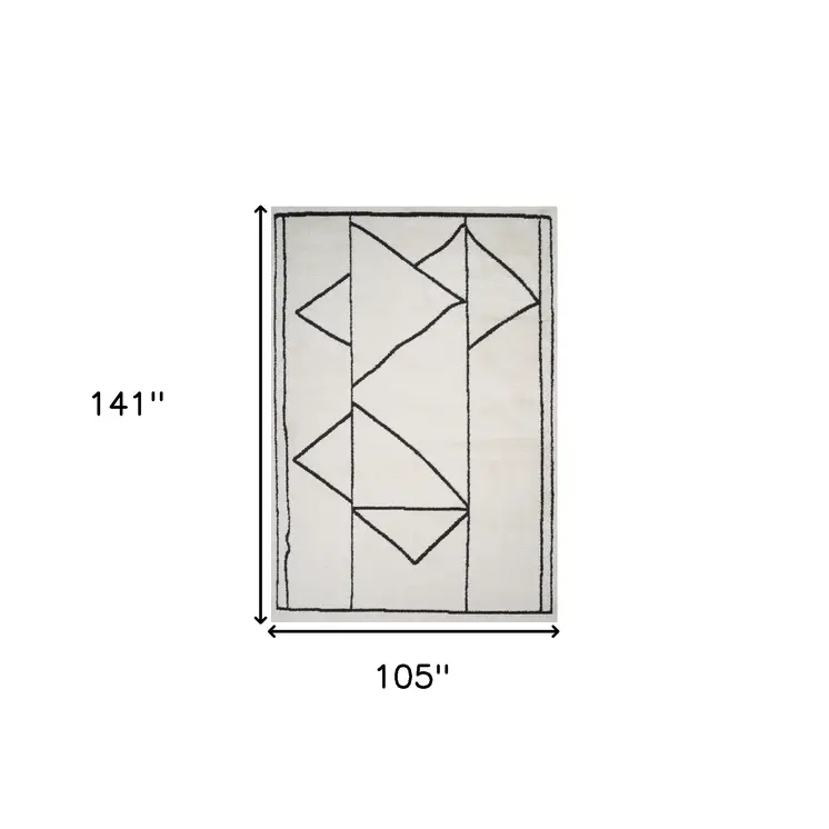 9' X 12' Ivory And Black Geometric Area Rug