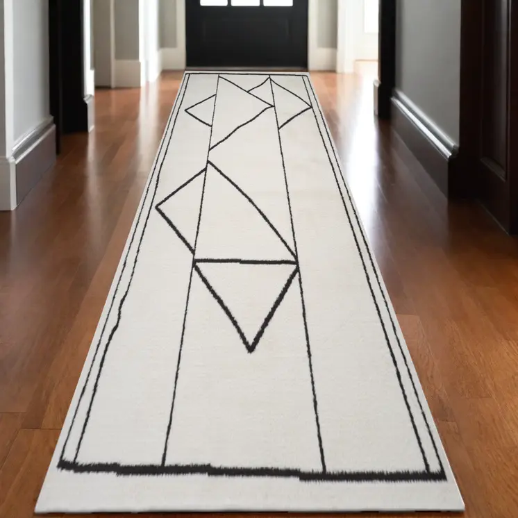 3' X 10' Ivory And Black Moroccan Runner Rug