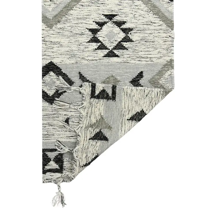 9' X 12' Silver Black And Gray Wool Tribal Flatweave Handmade Area Rug With Fringe