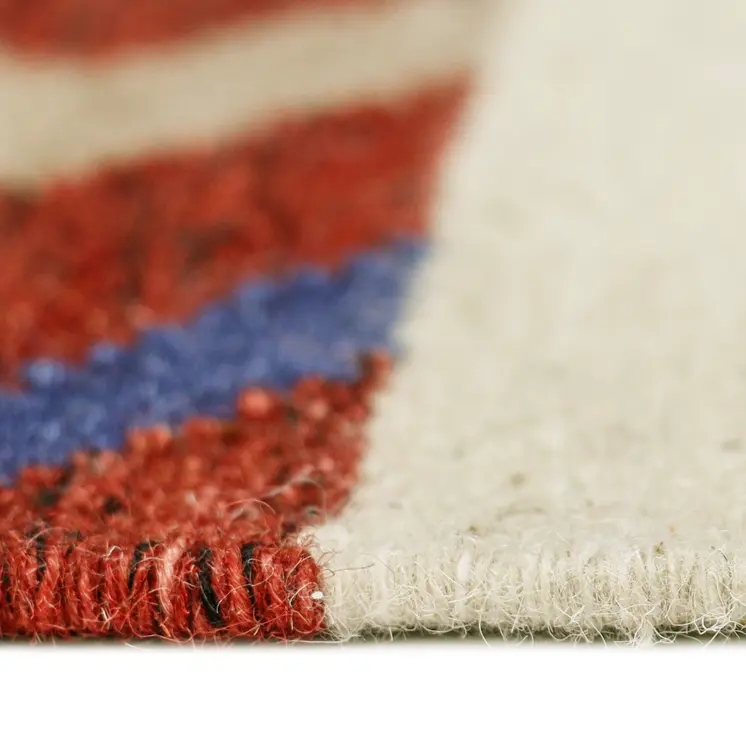 8' X 10' Red Blue And Beige Wool Tribal Flatweave Handmade Area Rug With Fringe