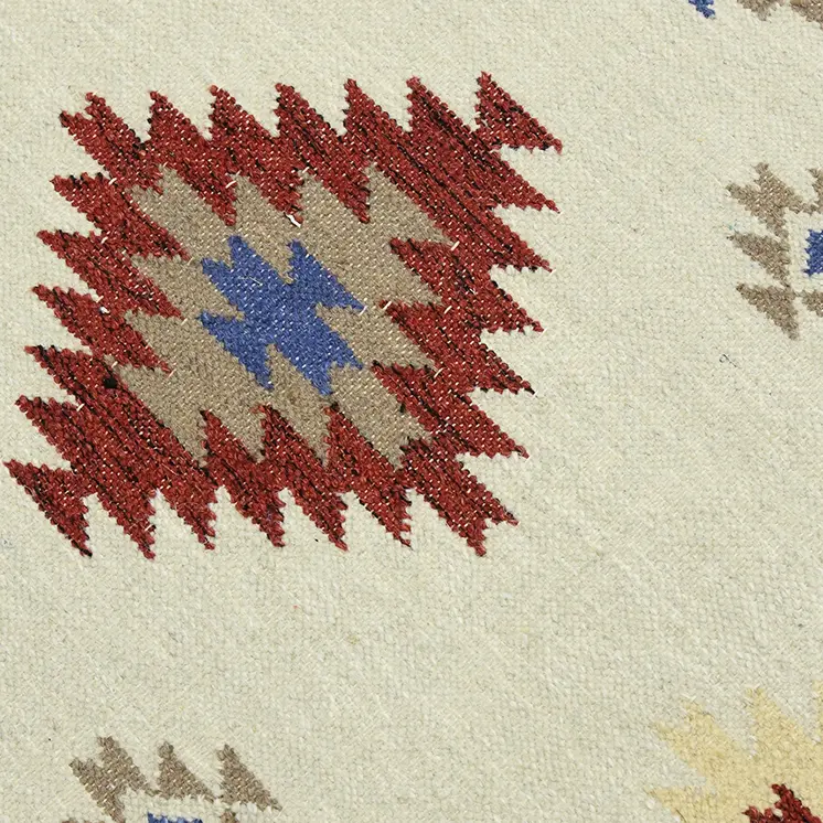 8' X 10' Red Blue And Beige Wool Tribal Flatweave Handmade Area Rug With Fringe