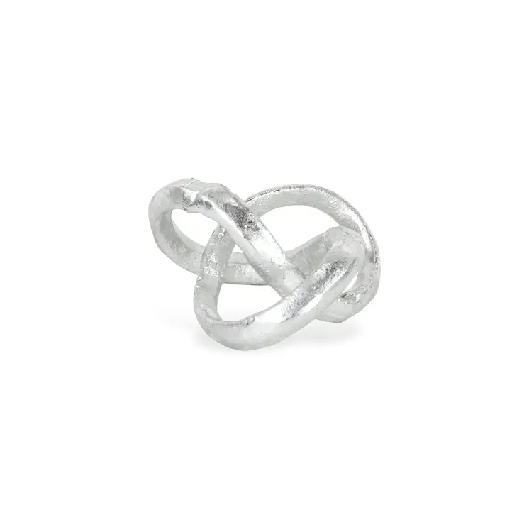 6" Silver Cast Iron Modern Abstract Infinity Knot Tabletop Sculpture