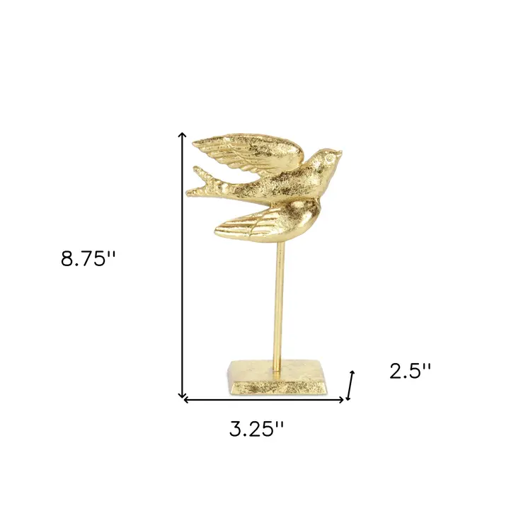9" Gold Cast Iron Bird Tabletop Sculpture