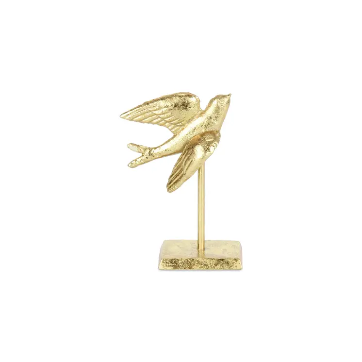 7" Gold Cast Iron Bird Hand Painted Tabletop Sculpture