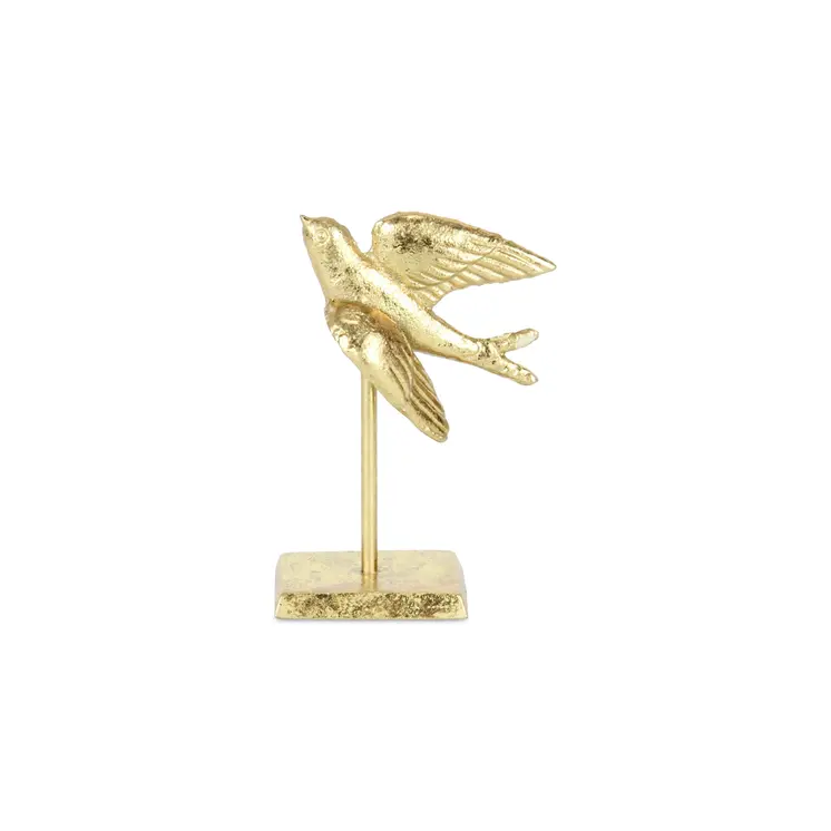 7" Gold Cast Iron Bird Hand Painted Tabletop Sculpture