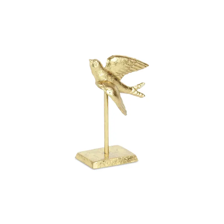 7" Gold Cast Iron Bird Hand Painted Tabletop Sculpture