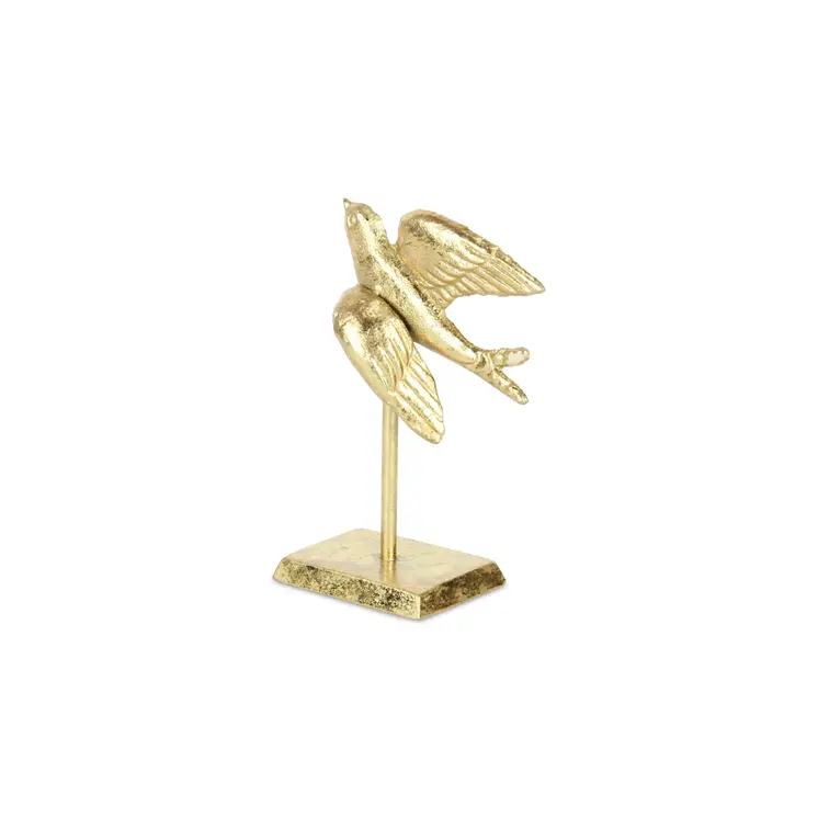 7" Gold Cast Iron Bird Hand Painted Tabletop Sculpture