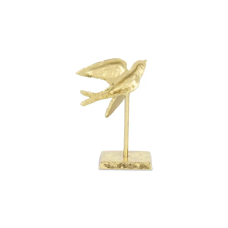 7" Gold Cast Iron Bird Hand Painted Tabletop Sculpture