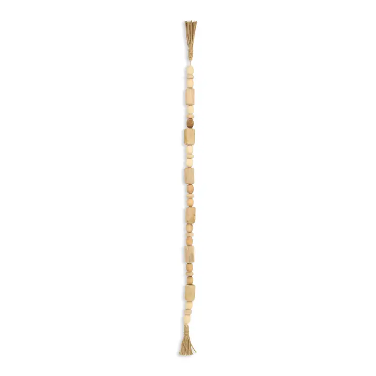 40" Brown Wood Beads And Rope Decorative Tassel