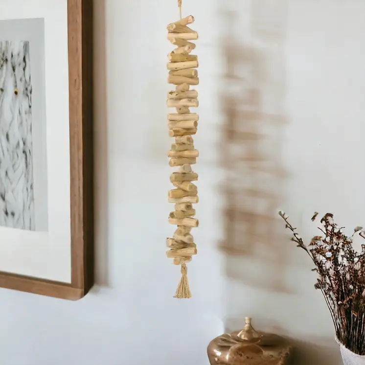 40" Brown Wood Rods And Rope Decorative Tassel