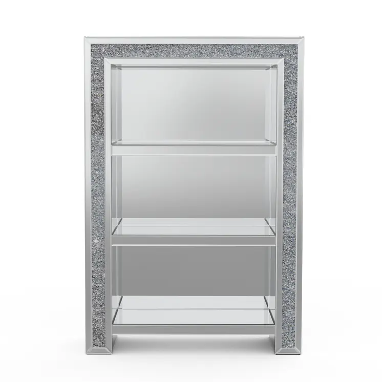 47" Silver And Clear Mirrored Glass And Faux Crystal Bling Accent Cabinet