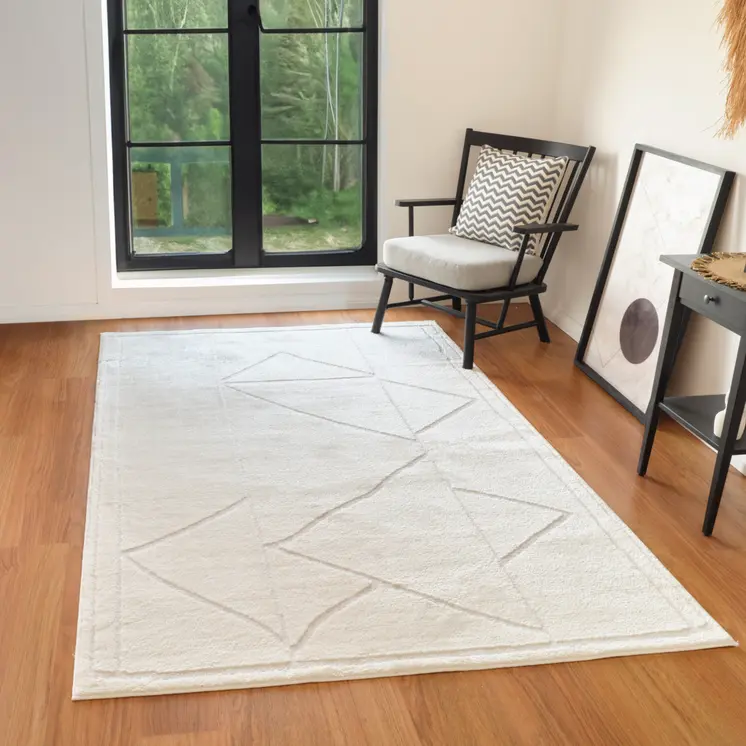 2' X 3' Ivory And Off White Geometric Area Rug