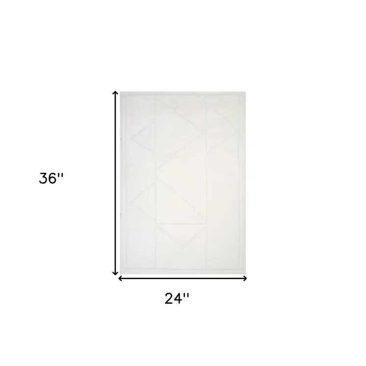 2' X 3' Ivory And Off White Geometric Area Rug