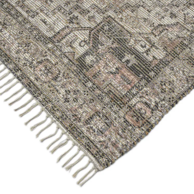 2' X 3' Gray And Dark Gray Oriental Hand Woven Area Rug With Fringe
