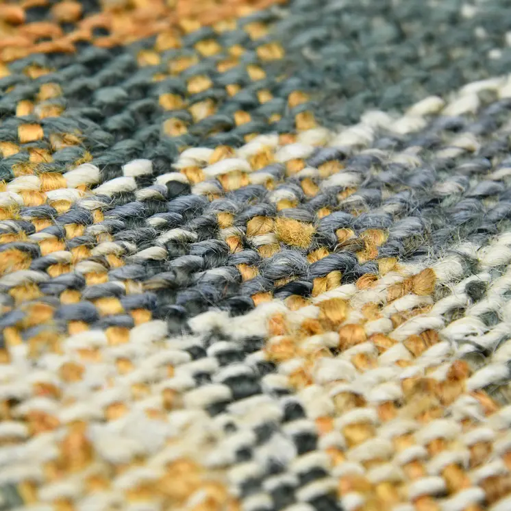 2' X 3' Orange Green And Ivory Jute Plaid Hand Woven Area Rug With Fringe