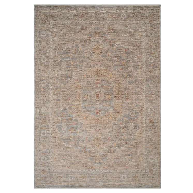 2' X 3' Blue And Sand Floral Medallion Area Rug With Fringe