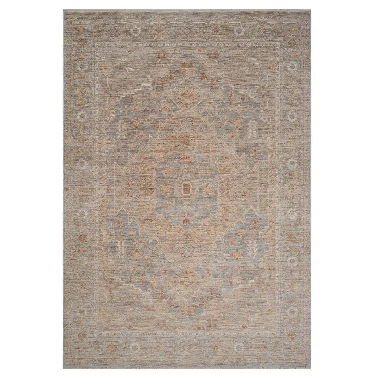 2' X 3' Blue And Sand Floral Medallion Area Rug With Fringe